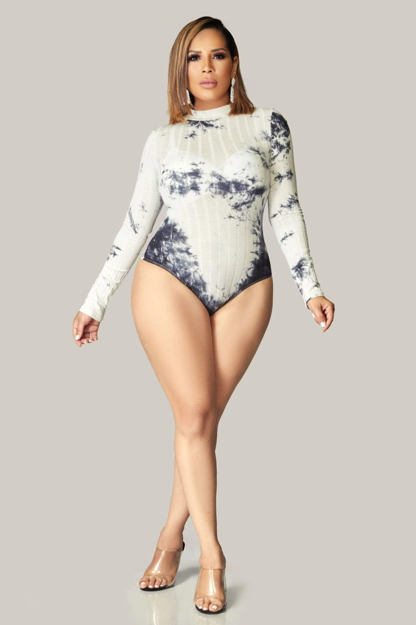 Wanda Langärmliger Mock-Neck-Body mit Tie-Dye-Print Rippenstrick, dein stylischer Hingucker für jede Gelegenheit!
